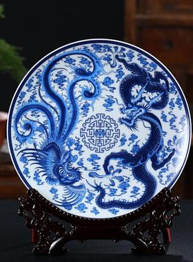 景德镇陶瓷器挂盘装饰摆盘子黄色九龙图客厅现代简约手工摆件送礼
