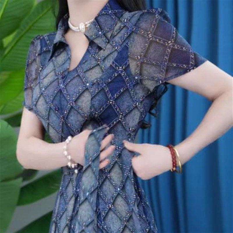 2025年夏季新款时尚短袖连衣裙女气质收腰显瘦中长款印花休闲裙子,淘宝优惠券,粉丝福利购,淘宝优惠卷