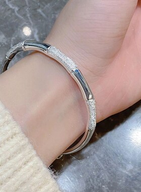 竹节银手镯女纯银9999实心简约年轻款小众轻奢镯子送女友生日礼物