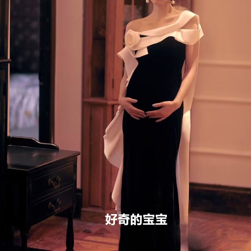 孕妇拍照影楼主题新款法式复古赫本风高级感抹胸连衣裙孕妈咪摄影,淘宝优惠券,粉丝福利购,淘宝优惠卷