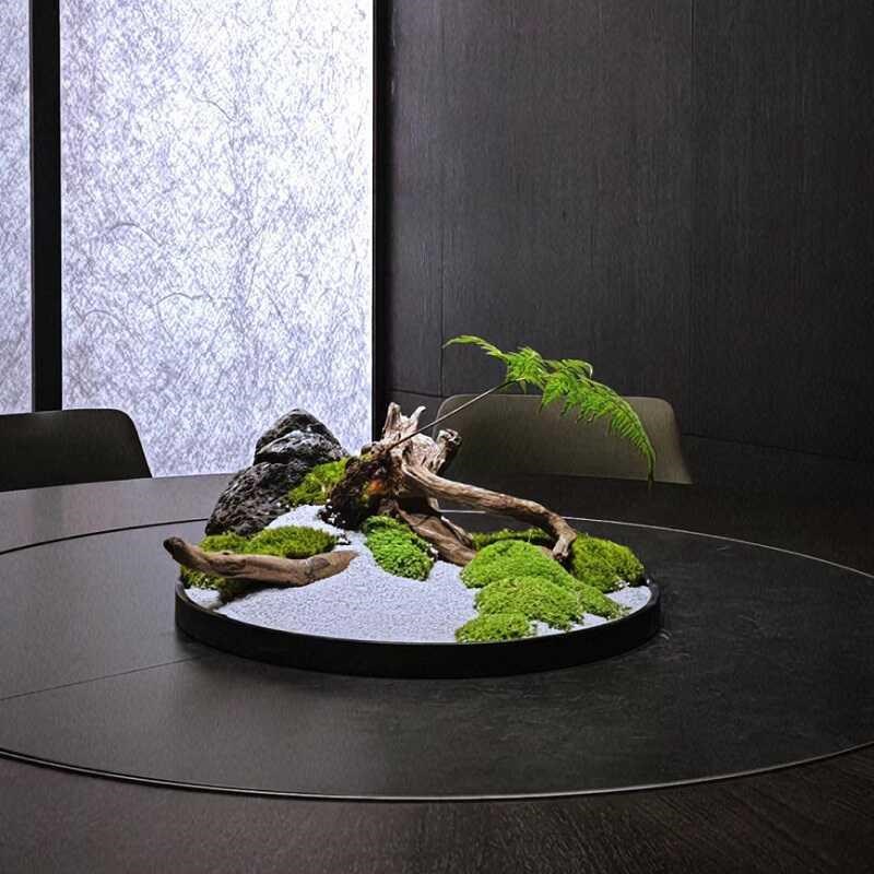 餐桌中间摆花桌摆大圆桌转盘枯景摆件高端酒Q店餐厅微缩景观摆台 - 图0