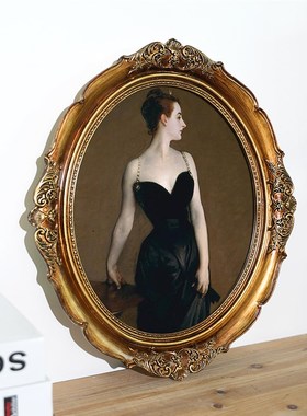 北欧金色复古仿木花雕椭圆形欧式相框画框家居卧室创意摆台摆设