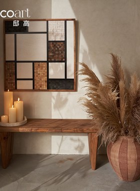 邸高家居民宿设计样板间玄关条纹花器插花蜡烛装饰画托盘组合摆件