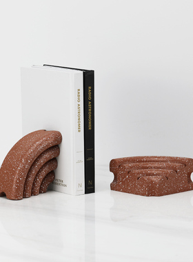 现代简约极简水磨石几何弧形书档书靠摆件样板房售楼处软装饰品