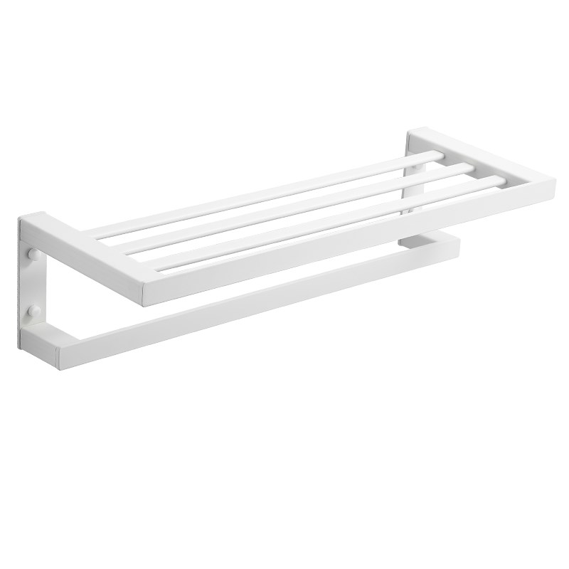 奶白色浴室加厚浴巾架卫生间太空铝枪灰色扁管双层浴巾架免打孔 - 图0