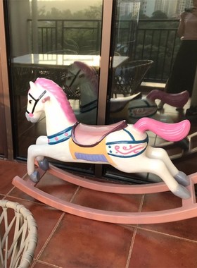 玻璃钢摇摇马儿童坐骑q玩具旋转木马摇摇车摆件拍照摄影道具装饰