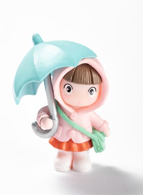 无聊了在下雨天看撑伞的小女孩!创意桌面小摆件公仔玩具