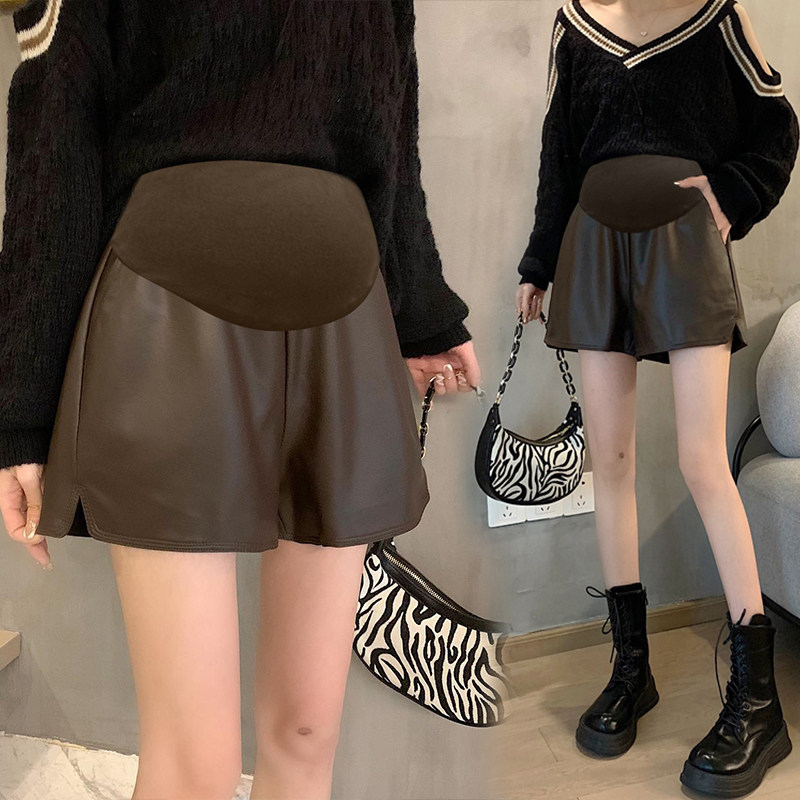 孕妇皮短裤秋冬宽松休闲开叉阔腿裤高腰显瘦百搭外穿a字pu皮裤子,淘宝优惠券,粉丝福利购,淘宝优惠卷