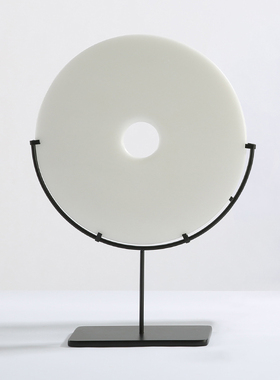 新中式天然白色玉石玉璧摆件客厅书房桌面平安扣玄关软装饰品摆设