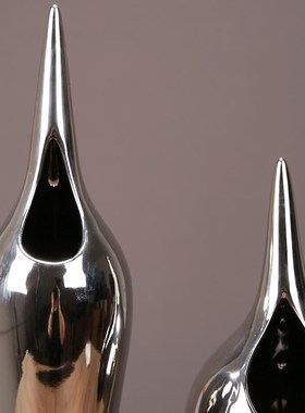 欧式银色创意陶瓷花瓶插花摆件家居客厅样板间玄关桌面装饰品摆设