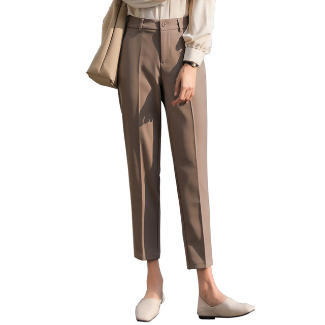High-waisted suit pants for women nine-point spring, summer and autumn new style straight loose casual small feet black small suit pants cigarette pants