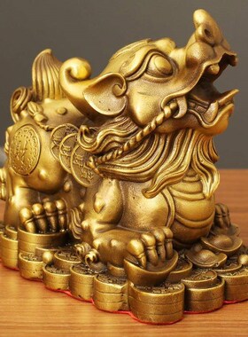 元宝貔貅一对黄铜皮丘家居工艺品办公室店铺成对铜装饰品