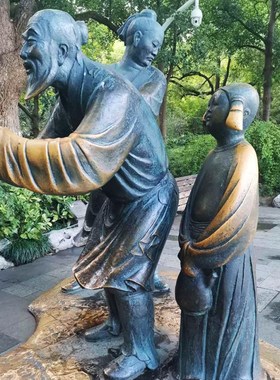 古代礼仪文化主题雕塑玻璃钢拱手礼行礼人物摆件步行商业街景观