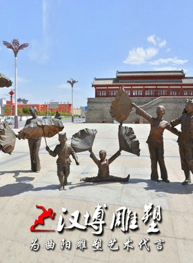 玻璃钢仿铜人物雕塑陕北文化主题妇女打腰鼓雕塑民俗人物雕塑