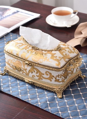 美式欧式金色陶瓷配铜奢华果盘花瓶纸巾盒乔迁客厅玄关装饰品摆件