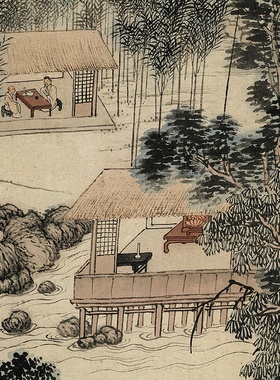 明 沈贞 竹炉山房图名家山水人物帆布条竖轴挂画微喷复刻临摹装饰