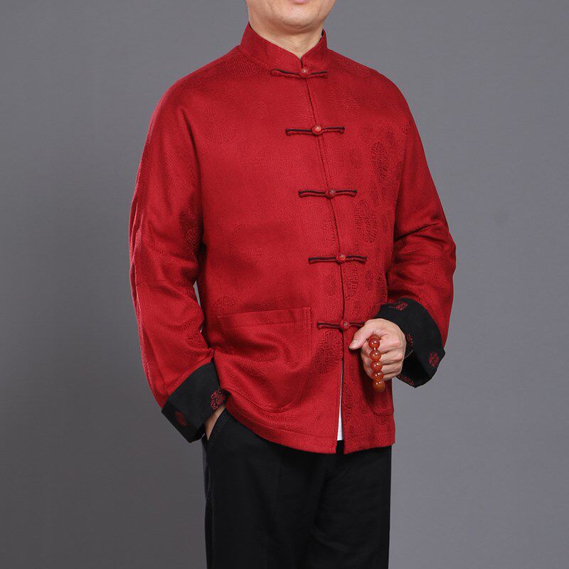 北京百福龙红色高档男士唐装古典连袖秋冬外套爸爸生日唐装婚礼服,淘宝优惠券,粉丝福利购,淘宝优惠卷