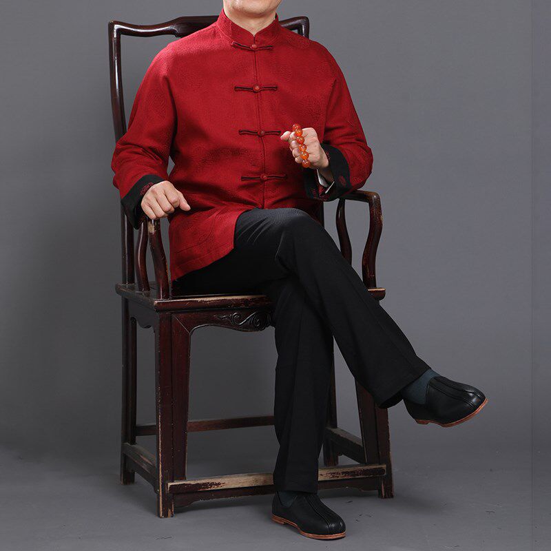 北京百福龙红色高档男士唐装古典连袖秋冬外套爸爸生日唐装婚礼服,淘宝优惠券,粉丝福利购,淘宝优惠卷