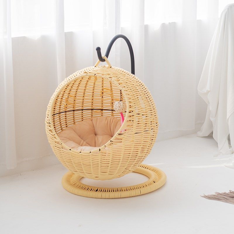 吊篮猫窝四季通用杏色藤编猫屋夏天网红帐篷半封闭凉窝可拆洗房子,淘宝优惠券,粉丝福利购,淘宝优惠卷