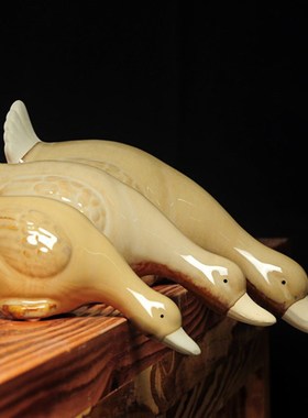 陶瓷吸水鸭三件套庭院流水配件 水池石槽田园风 创意装饰家居摆件