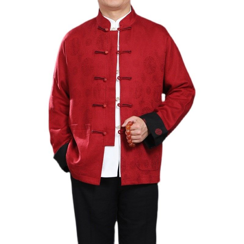 北京百福龙红色高档男士唐装古典连袖秋冬外套爸爸生日唐装婚礼服,淘宝优惠券,粉丝福利购,淘宝优惠卷