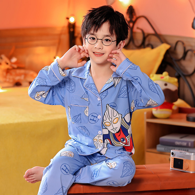 儿童睡衣男宝宝春秋长袖纯棉薄款男孩卡通可爱恐龙家居服开衫套装,淘宝优惠券,粉丝福利购,淘宝优惠卷