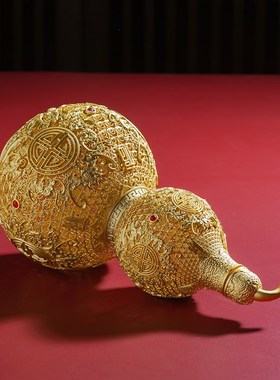 铜之美  花丝吉祥葫芦摆件纯黄铜工艺礼品摆饰办公室客厅玄关家居