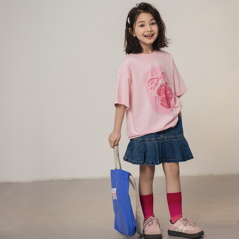 女童牛仔短裙百搭夏季2025新款儿童洋气拼接百褶裙边设计童装裙子,淘宝优惠券,粉丝福利购,淘宝优惠卷