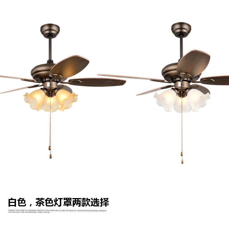 咖啡色饭厅风扇吊灯42寸木叶吊扇灯美式乡村电扇灯餐厅服装店灯扇,淘宝优惠券,粉丝福利购,淘宝优惠卷