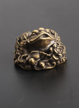 纯铜金蟾摆件黄铜荷叶蟾蜍手把件迷你招财钥匙扣金属中式工艺礼品