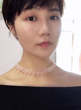 甲状腺遮术后遮挡疤痕天然淡水珍珠花边式女锁骨短款颈项链新品爱
