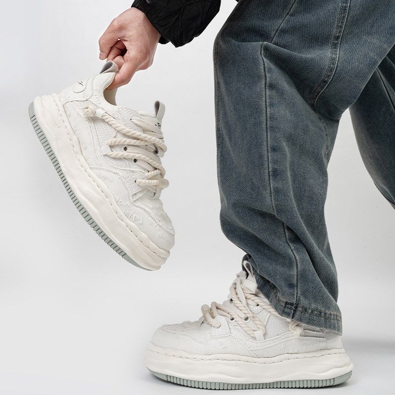 白色厚底帆布鞋男女情侣款休闲面包鞋小众7cm隐形内增高溶解板鞋,淘宝优惠券,粉丝福利购,淘宝优惠卷