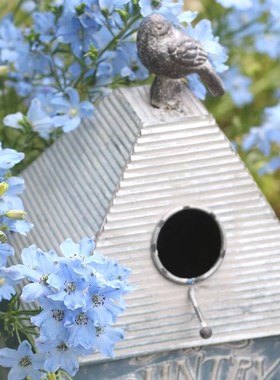 森得源铁艺复古篮花鸟浮雕鸟屋创意摆件花园橱窗家居客厅阳台道具