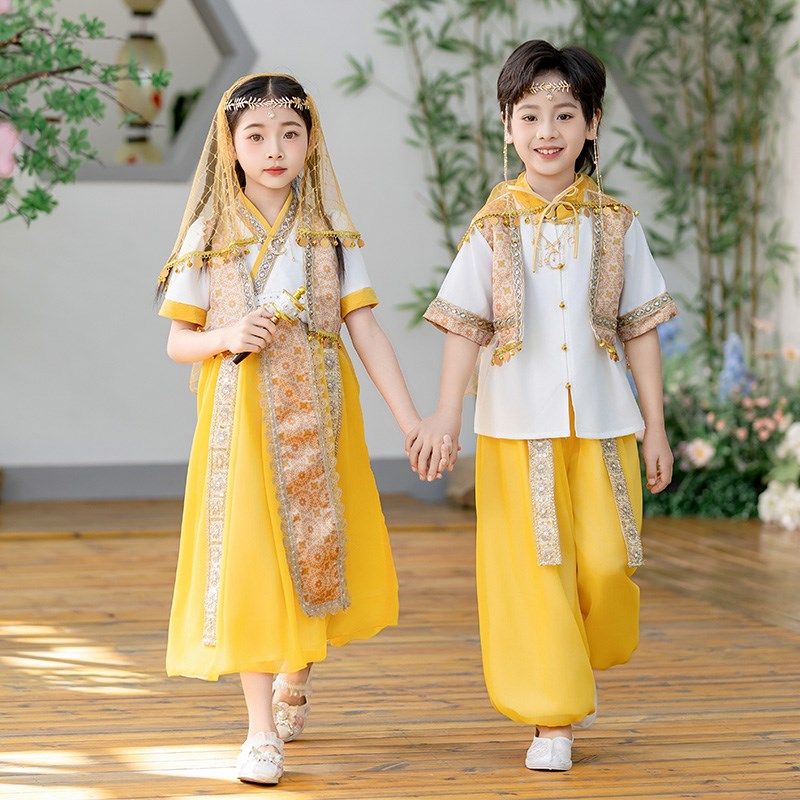 儿童汉服女童连衣裙民族风演出服男童少数民族服装幼儿园舞蹈表演,淘宝优惠券,粉丝福利购,淘宝优惠卷