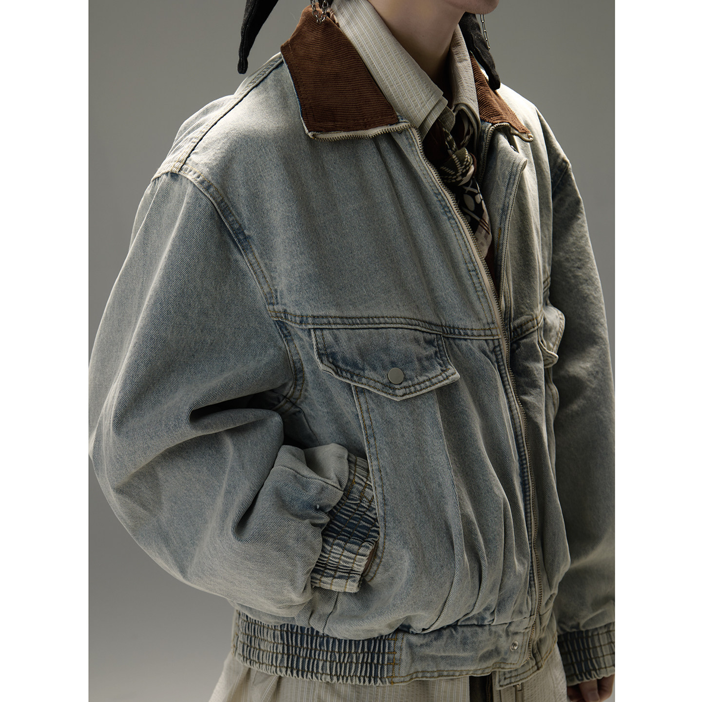GALAXOR 美式复古水洗牛仔外套翻领撞色拼接宽松春季百搭夹克男女,淘宝优惠券,粉丝福利购,淘宝优惠卷