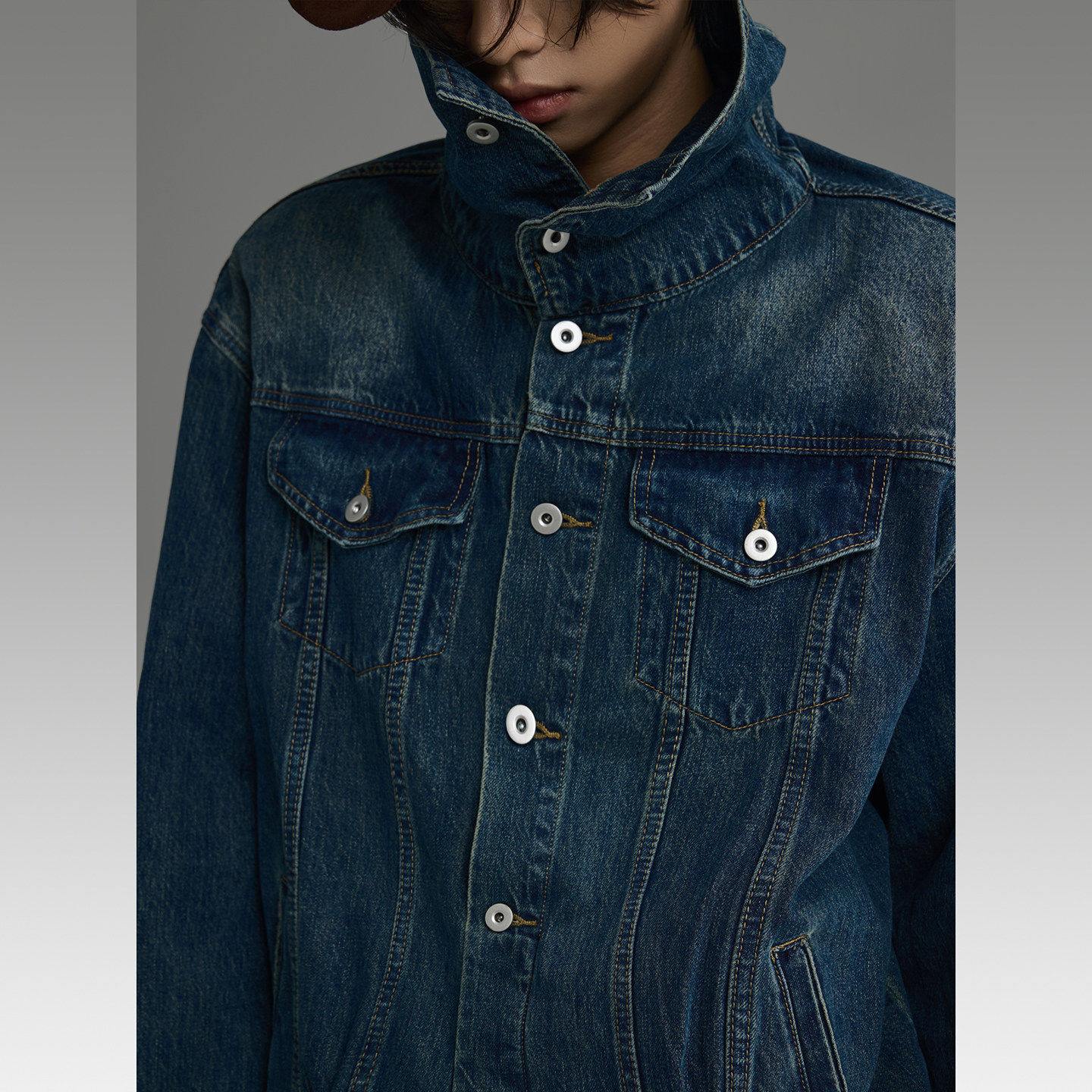 GALAXOR银河预报 解构高领牛仔外套下摆褶皱设计感夹克宽松上衣男,淘宝优惠券,粉丝福利购,淘宝优惠卷