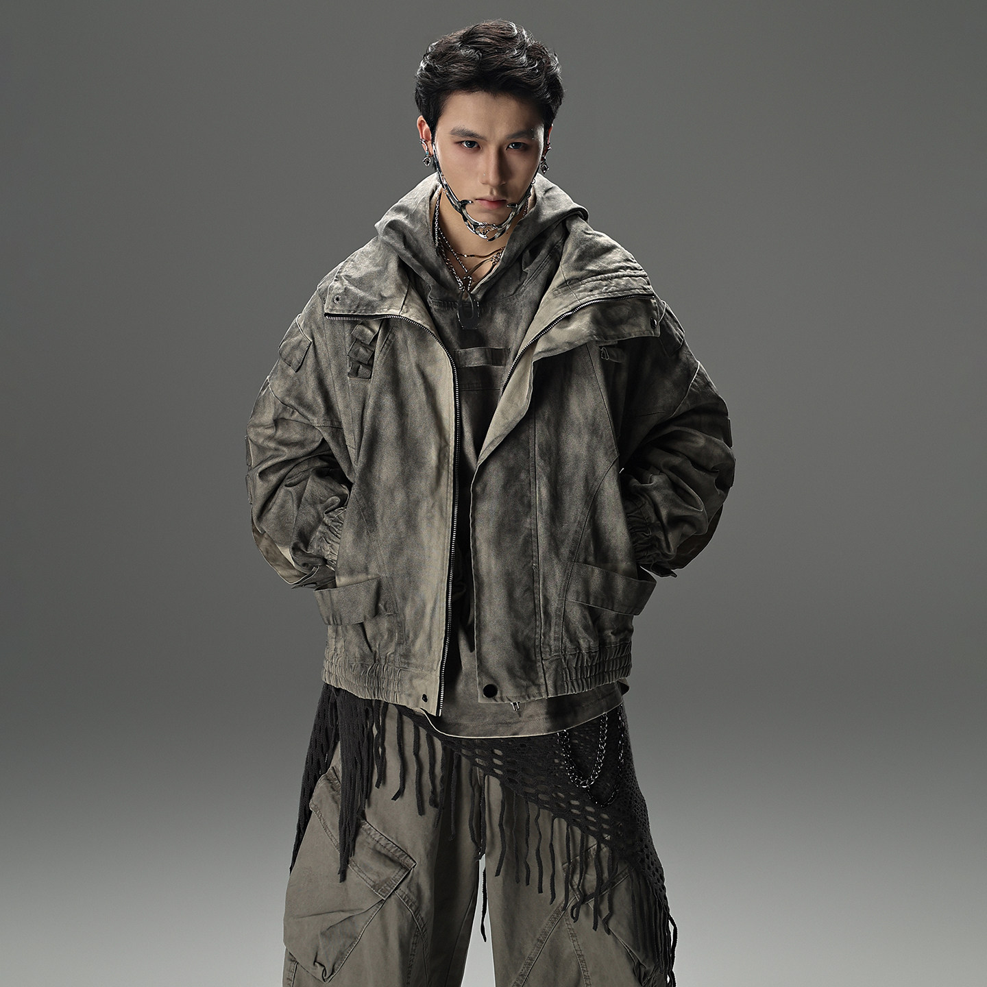 GALAXOR银河预报 重工废土风复古水洗夹克上衣做旧廓形牛仔外套男,淘宝优惠券,粉丝福利购,淘宝优惠卷