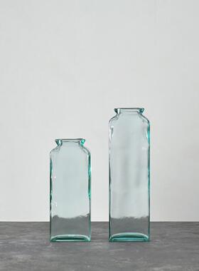 迦乐西班牙进口正品北欧简约环保覆古玻璃方形高花瓶艺术花器