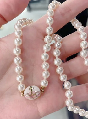 Vivanne西太后项链女搪瓷珍珠项链轻奢珍珠项链女法式吊坠锁骨链