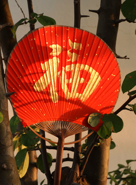 结婚婚扇汉服新娘接亲伴娘扇子拍照道具婚礼中式红色圆形喜福明制