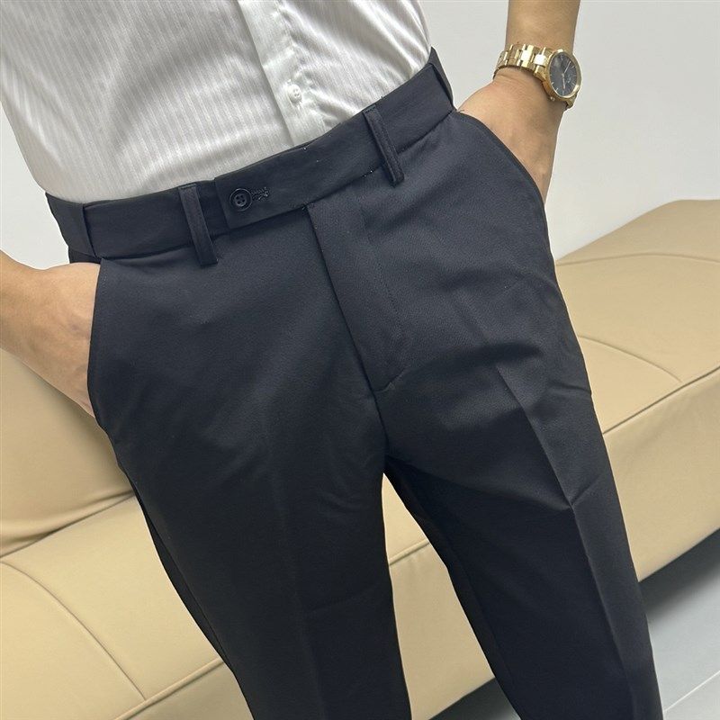 新款隐形松紧腰西裤男九分裤修身小脚直筒休闲长裤商务正装弹力裤,淘宝优惠券,粉丝福利购,淘宝优惠卷