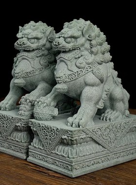 中式招财石狮子一对镇宅家用摆件庭院户外落地家居装饰青石石狮子