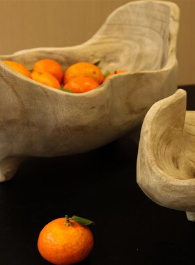 侘寂风实木托盘家用元宝果盘串珠收纳架复古木头摆件桌面茶室茶盘