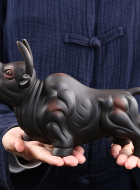 招财生肖牛转乾坤装饰品玄光酒柜茶桌面陶瓷家居摆饰茶宠精品可养