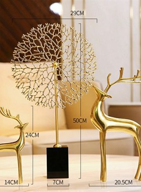 发财树桌面工艺摆件铜鹿轻奢玄关电视柜酒柜家居办公室客厅装饰品