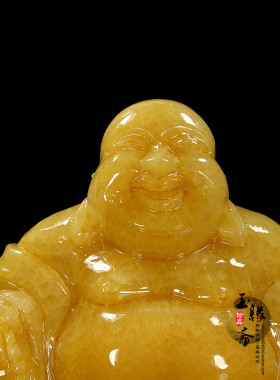 天然米黄玉弥勒佛像招财镇宅办公室大肚佛玉石摆件装饰品保平安