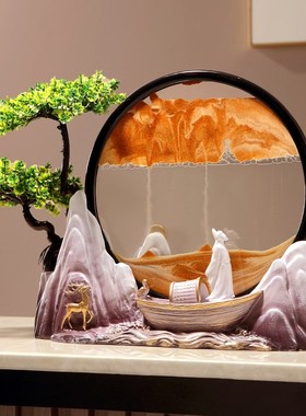 轻舟已过万重山沙画摆件沙漏新中式客厅禅意玄关办公室茶室软装饰