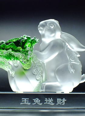 琉璃抱白菜兔子摆件店铺开业招财工艺礼品摆饰创意可爱客厅装饰品