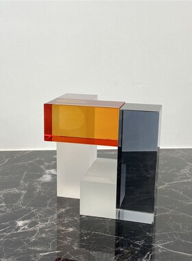 极简轻奢茶几摆件样板房售楼处水晶几何拼色软装家居装饰工艺品