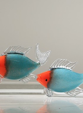 轻奢琉璃红鲤鱼动物摆件招财客厅样板房玄关桌面装饰年年有余送礼